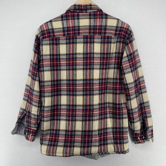 BRUCE JENNER Shirt Jacket Mens M Wool Blend Plaid Quilted Insulated Shacket Red - Picture 2 of 13